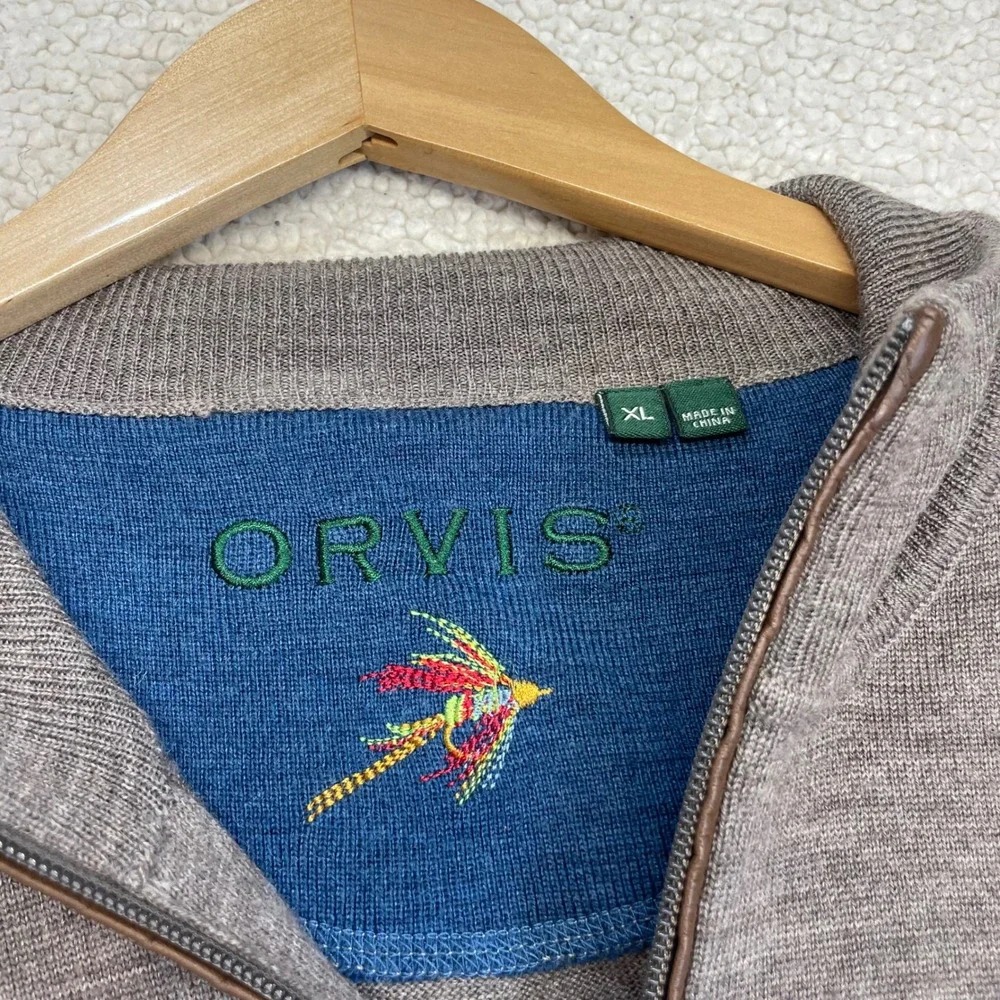Orvis Sweater Mens XL Brown 100% Merino Wool Quarter Zip Pullover 9G6T 691690